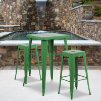 Flash Furniture CH-31330B-2-30SQ-GN-GG Metal Bar Table Set in Green